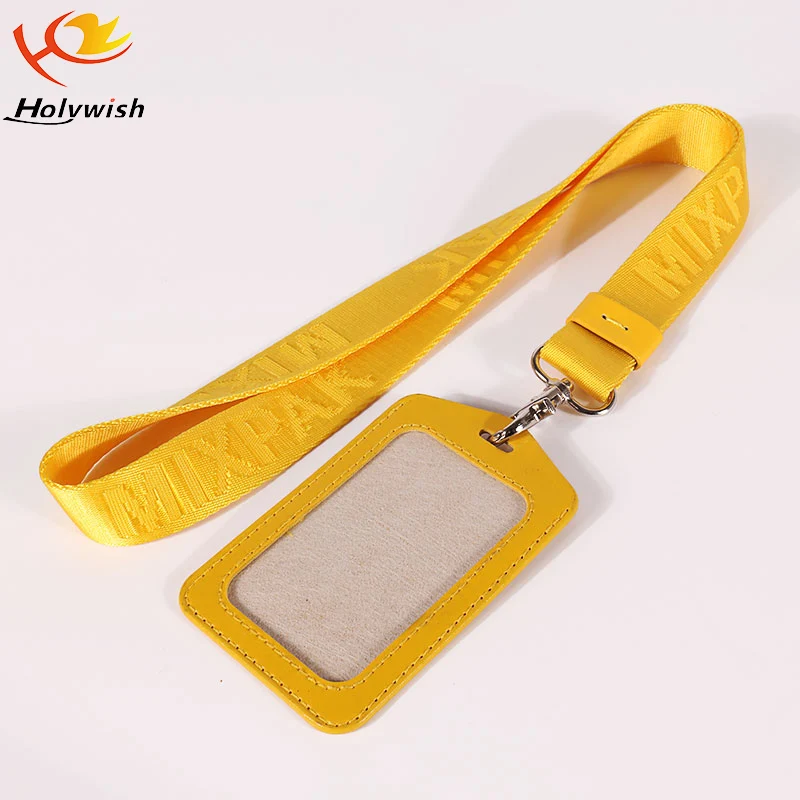 Woven Embroidery Custom Pu Id Card Holder Ribbon Lanyard Neck Embroidery Custom Pu Id Card Holder