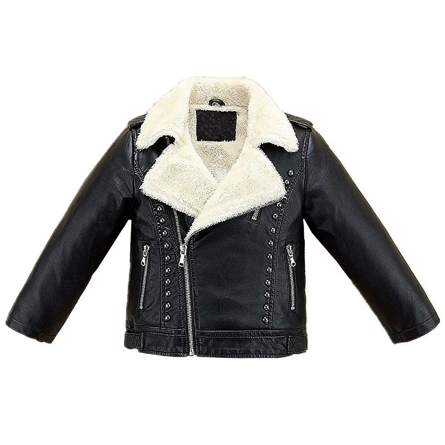 LJYH Kids Fall Winter PU Leather Studded Moto Jacket