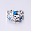 Fashion Silver Women Handmade Jewelry Charm Blue Fire Opal Hollow Ring