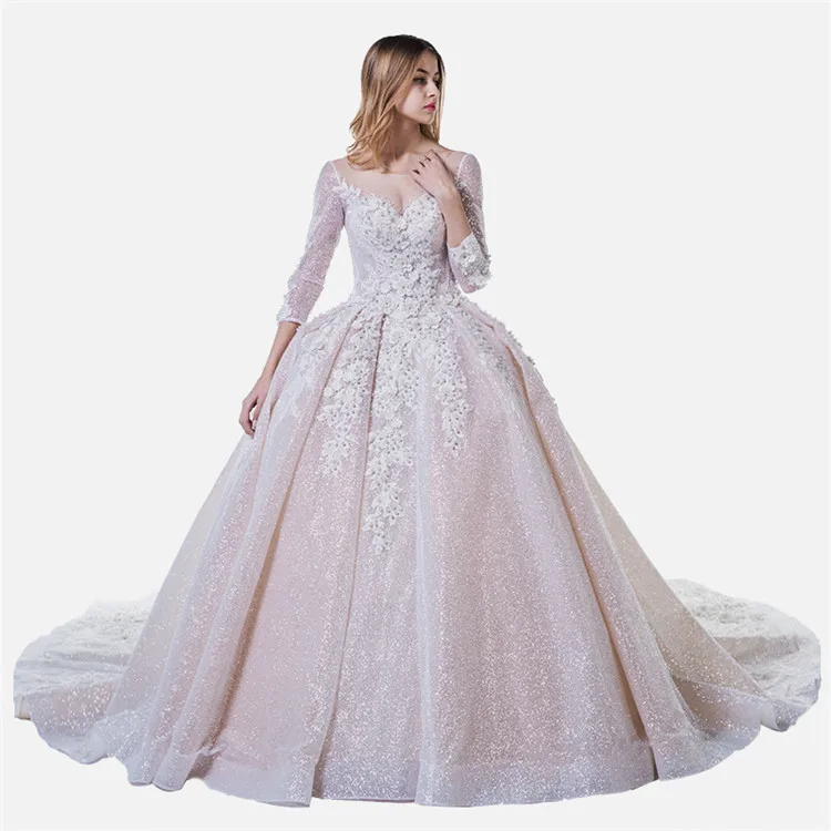 Luxury Wedding Dress Bridal Gown Latest Designs 3d Flower Glitter