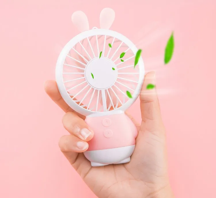 New Linglong Rabbit Thin Fan Handheld USB Rechargeable Personal LED Light Mini Fan with Sling for Travel