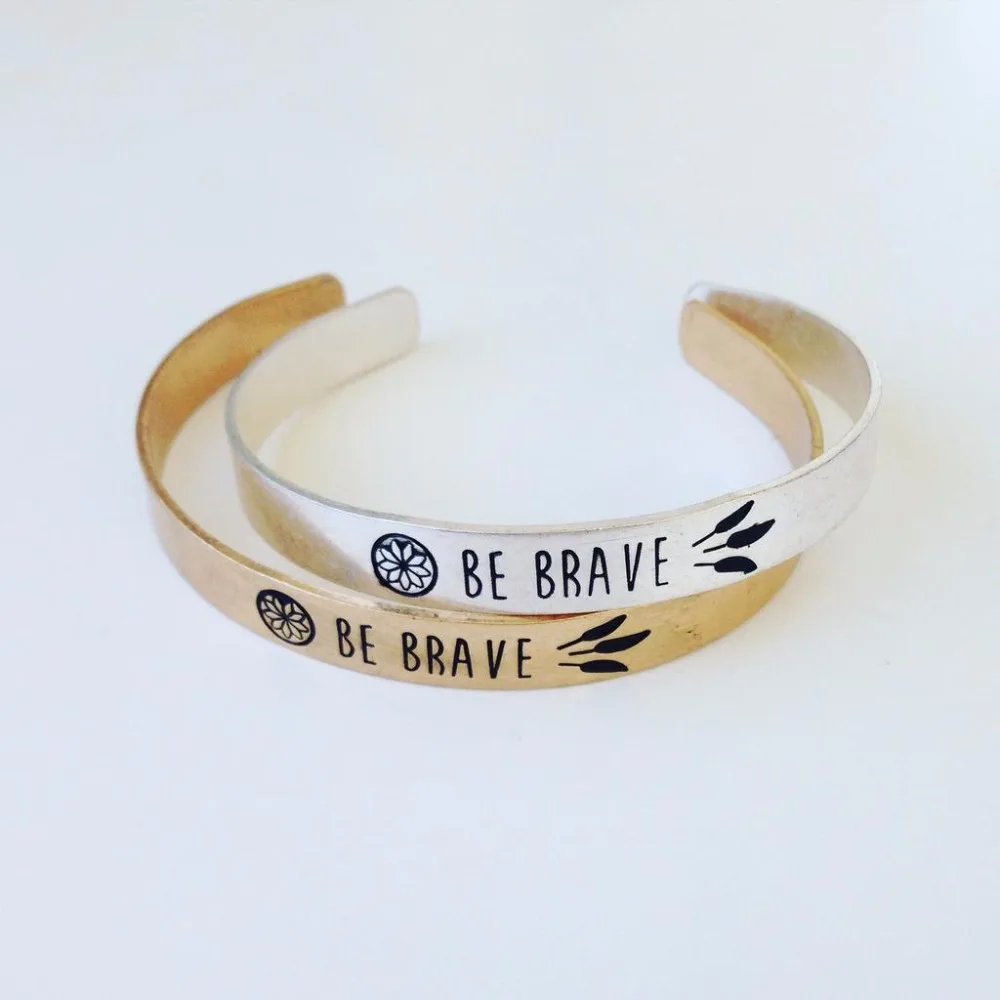 Message Be Brave Bangle Bracelet Stainless Steel Metal Message Be Brave Bangle Bracelet Stainless Steel Metal Custom Inspirational Engraved Jewelry S1 0038