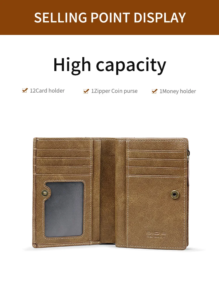 DIDE Large Capacity Wallet Waterproof Design Card Holder Genuine Leather Wallet Men