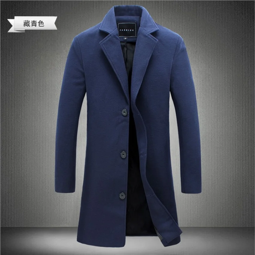 Autumn And Winter Men's Solid Color Long Trench Coat Black Khaki Gray ...