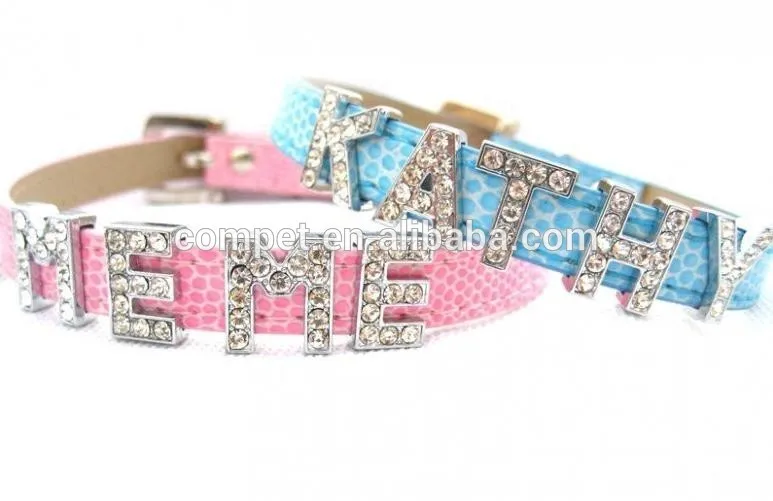 Beautiful Personalized Slide Letters Dog Collar With Rhinestone Dog