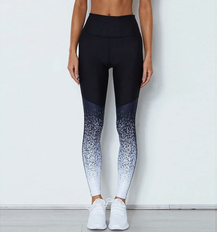 Two Pieces Stylish Shinny Colorful Ombre Yoga Pants Set Color Patchwork