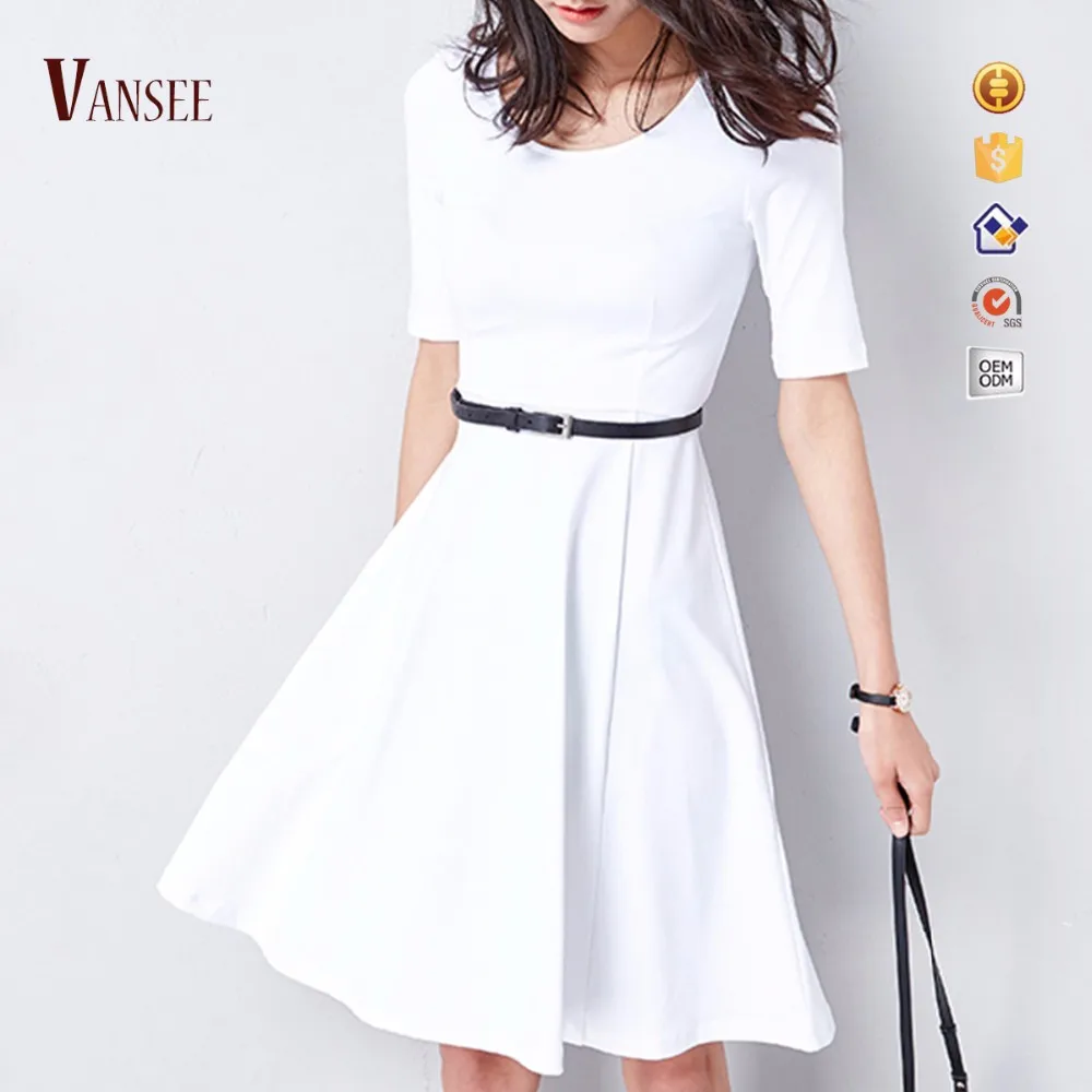 plain white knee length dress