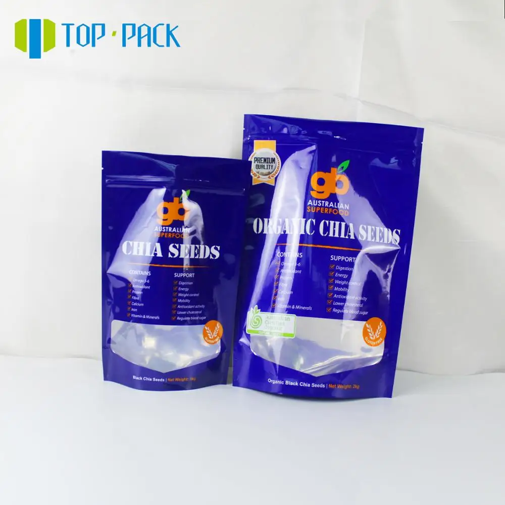 250g 500g 1kg Chia Seeds Ziplock Packaging Stand Up Packing Bag With