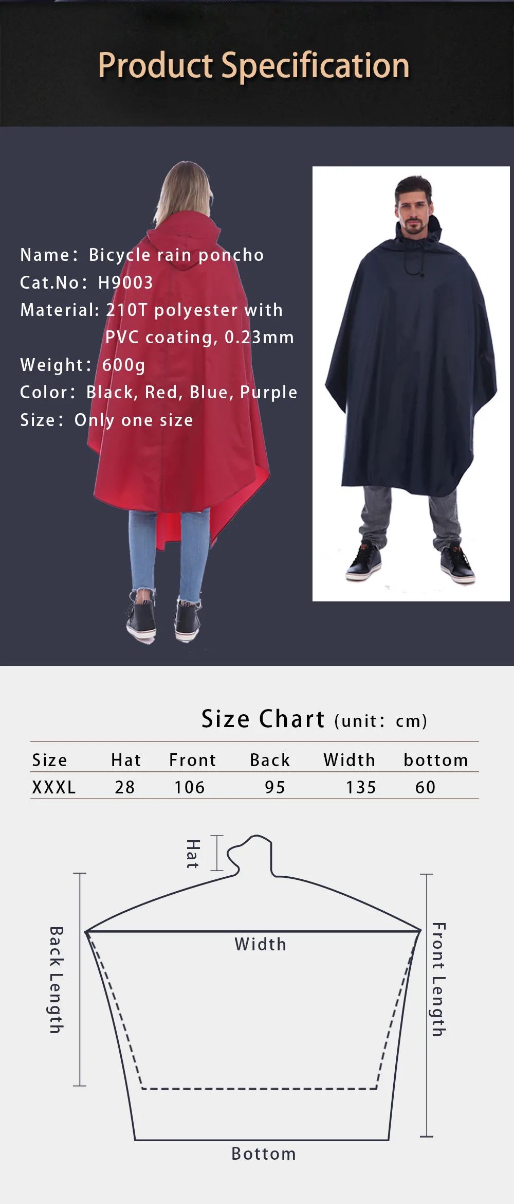 100% Motorcycle Bicycle Bike Polyester Unisex Cycling Rain Poncho Raincoat