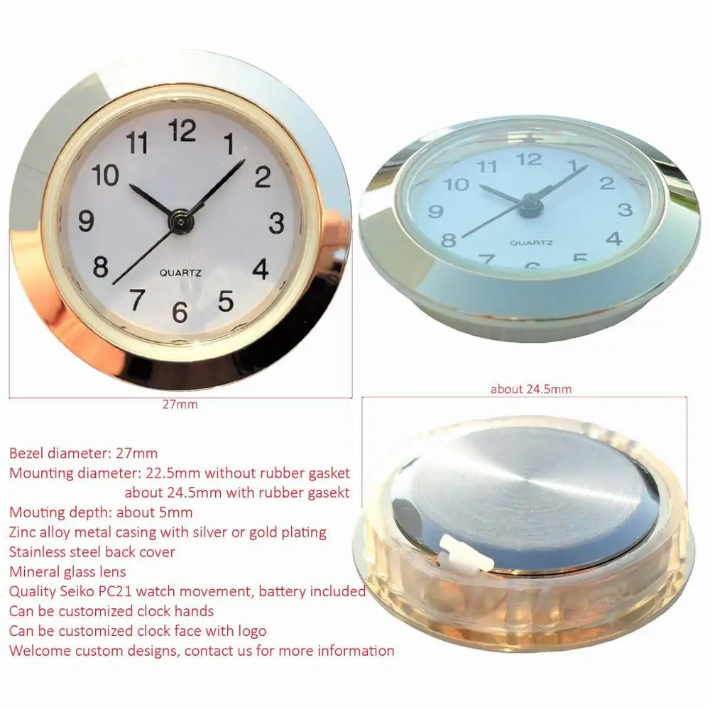 27mm Mini Metal Clock Insert Small Clock Fitup Clock Insertion Watch