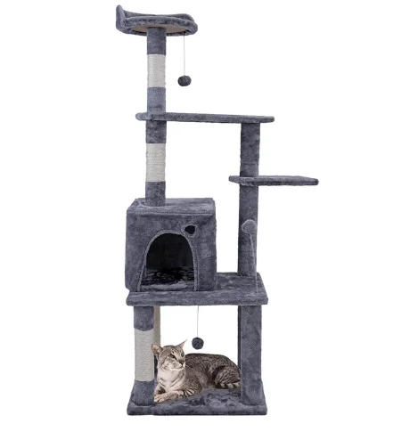 Cat Trees Scratching Posts Cat Climbing 145 cm Wood Jumping Toy Tree For Kitten and Large Cat