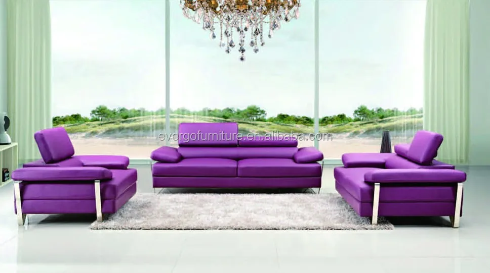 Purple Color Bonded Leather Home Furniture Sofa Set 3 Seater Bonded Leather Home Furniture Sofa Set