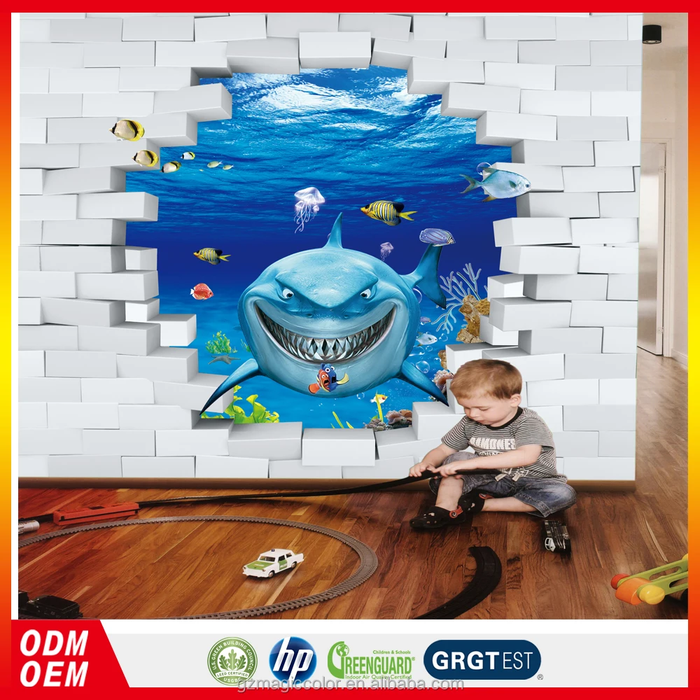 Ikan Hiu 3D Anak Wallpaper Cermin Kertas Negara Dinding Wallpaper