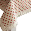 Charmcci 600415 Korean Branded Custom Strawberry Cotton Linen Fitted Lace Square Table Cloth Fabric Ruffle Simple Design Kitchen