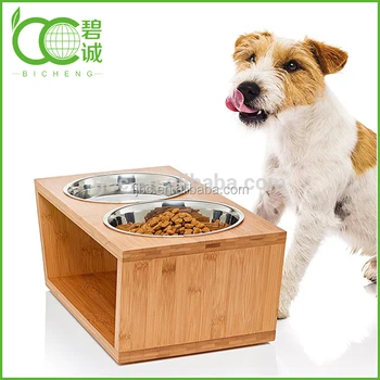 Factory Bamboo Dog And Cat Pet Feeder Double Bowl Raised Stand