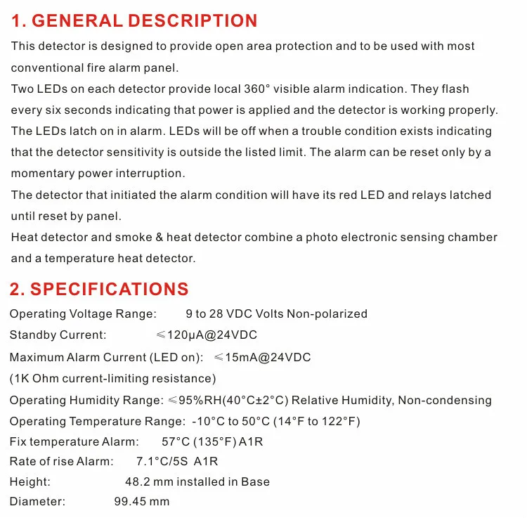 Asenware Conventional fire alarm infrared heat detector thermal sensor for sale