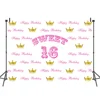 Sweet 16 Step and Repeat Happy Birthday Photo Background Pink and Gold 16th Birthday Party Photography Backdrop