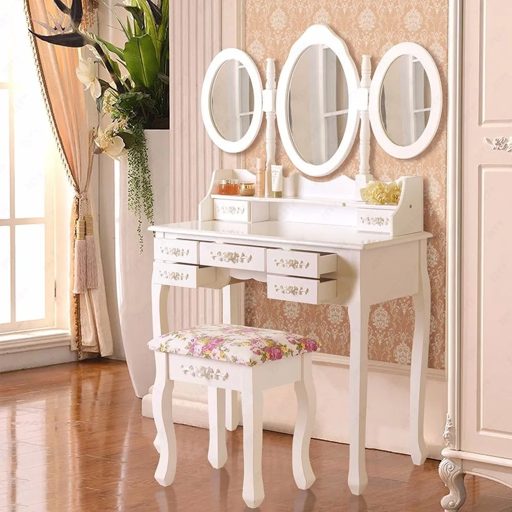 7 drawer classic mirrored dressing table