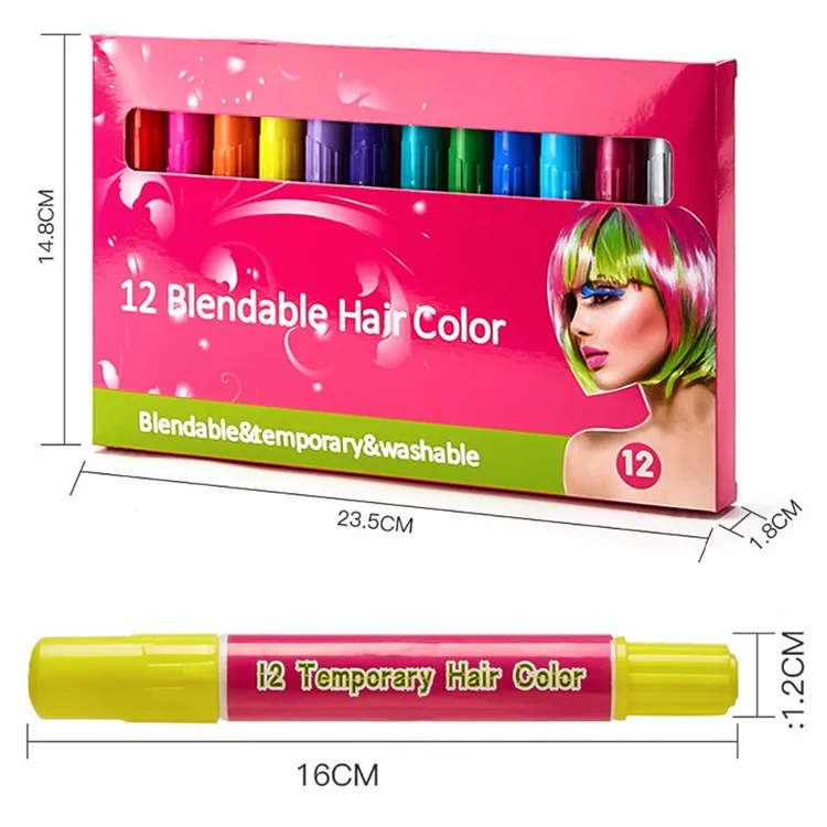 12 Colors Temporary Coloured Hair Chalk Pens Sets Washable Instant Hair Dye Chalks Hair Color