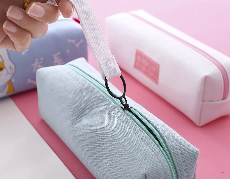 Cute fresh Korean pencil bag multi-function large capacity canvas storage pen case