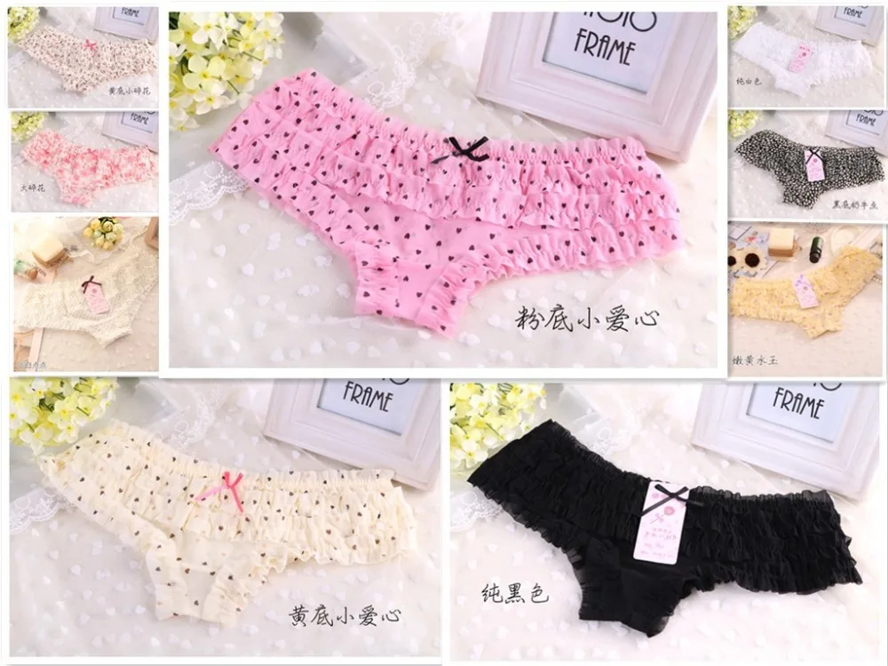 2014 Hot Brand New Lovely Girl Sexy Dot Calcinha Female Underwear Women Lace Ruffles Women s