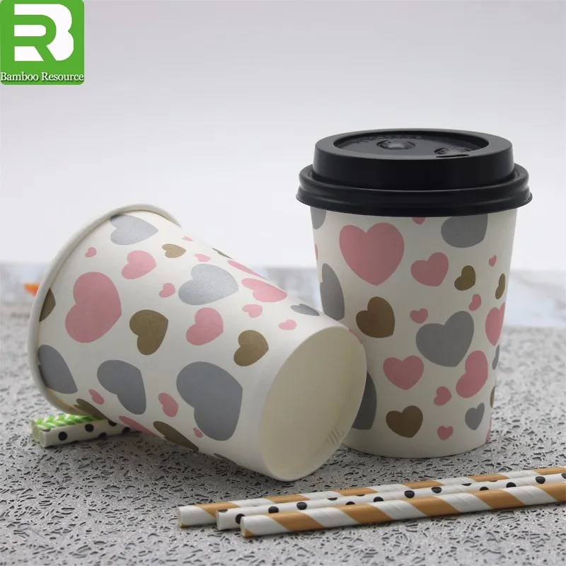 12oz Br Custom Printed Disposable Single Wall Paper Coffee Cups Lids