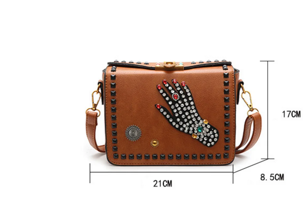 2018 Fashionable Women Crystal Diamond PU Leather One Shoulder Small Square Crossbody Messenger Bag