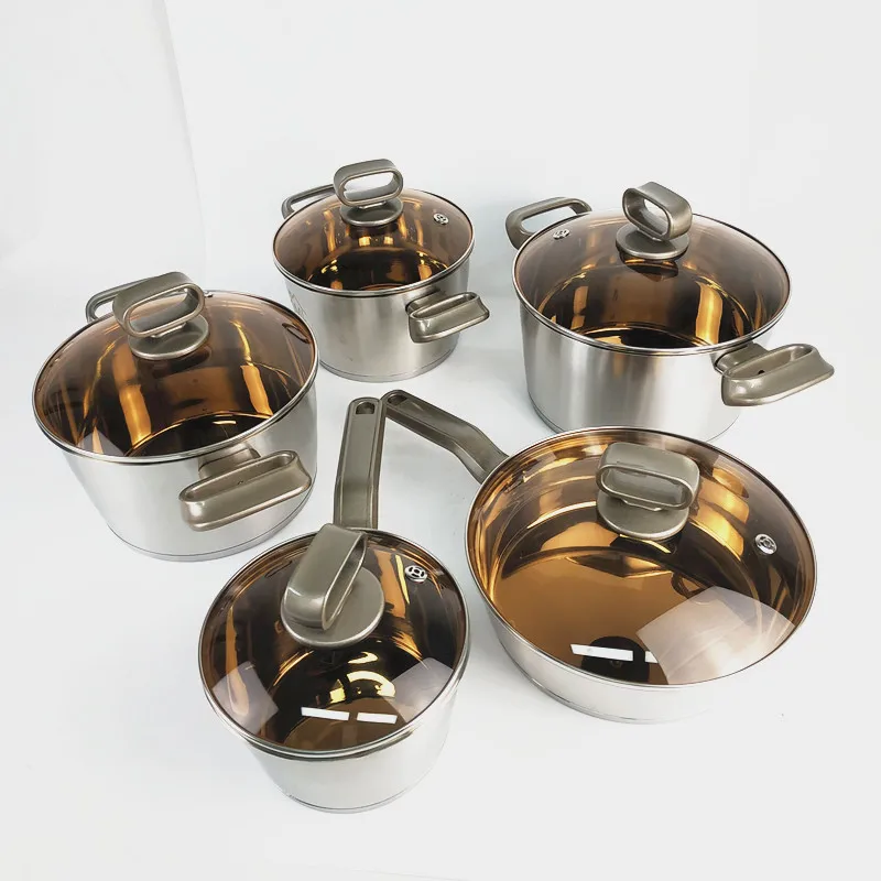 10pcs New Arrival 5ply Bottom Cooking Pot And Pan Professional