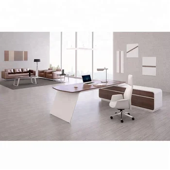 High Gloss White Office Furniture Leather Boss Executive Desk