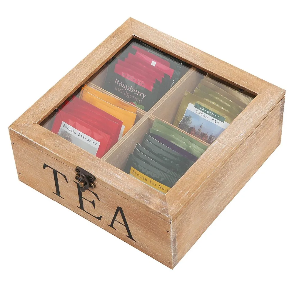 Rustic Wooded Tea Bag Storage Chest/ Box With Clear Lid Buy Wooden