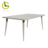All weather white wooden desk top wicker patio dining table