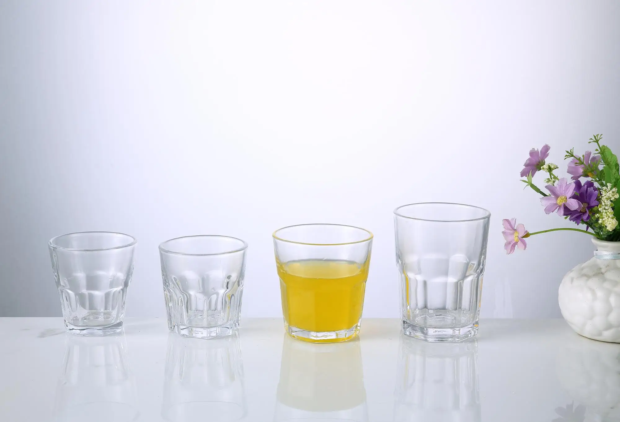 批发压花玻璃不倒翁果汁杯饮用水玻璃杯