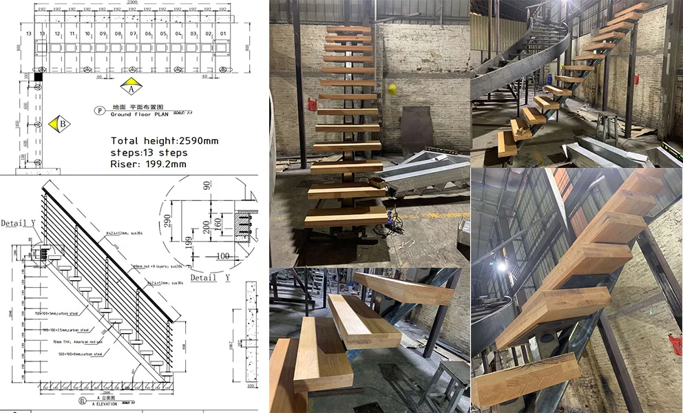 customized staircase modern carbon steel mono beam beech/oak wood tread stairs indoor/staircase design for houses supplier