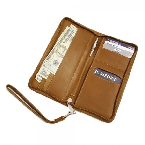 Fashion Zipper Around Leather Passport Case With Wrist Strap Buy