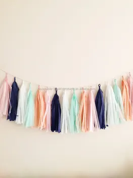 New Navy Blue Mint And Peach Tassel Garland Party Decor