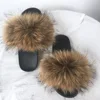 Top Selling Women Real Fur Sandals Natural Raccoon Fur Slippers