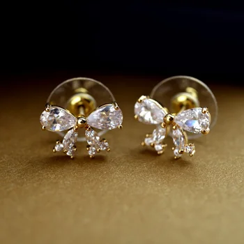 Top Hot Manmade Diamond Bow Earring Jewelry Dainty Korean Bowknot Top Hot Manmade Diamond Bow Earring Jewelry Dainty Korean Bowknot Fake Cz Stud
