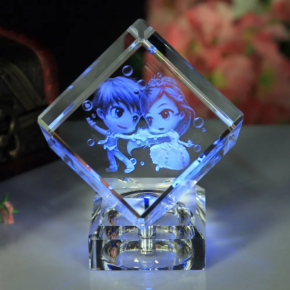 Cubo De Cristal Con Luz Led Grabado L Ser D Buy Cubo De Cristal D