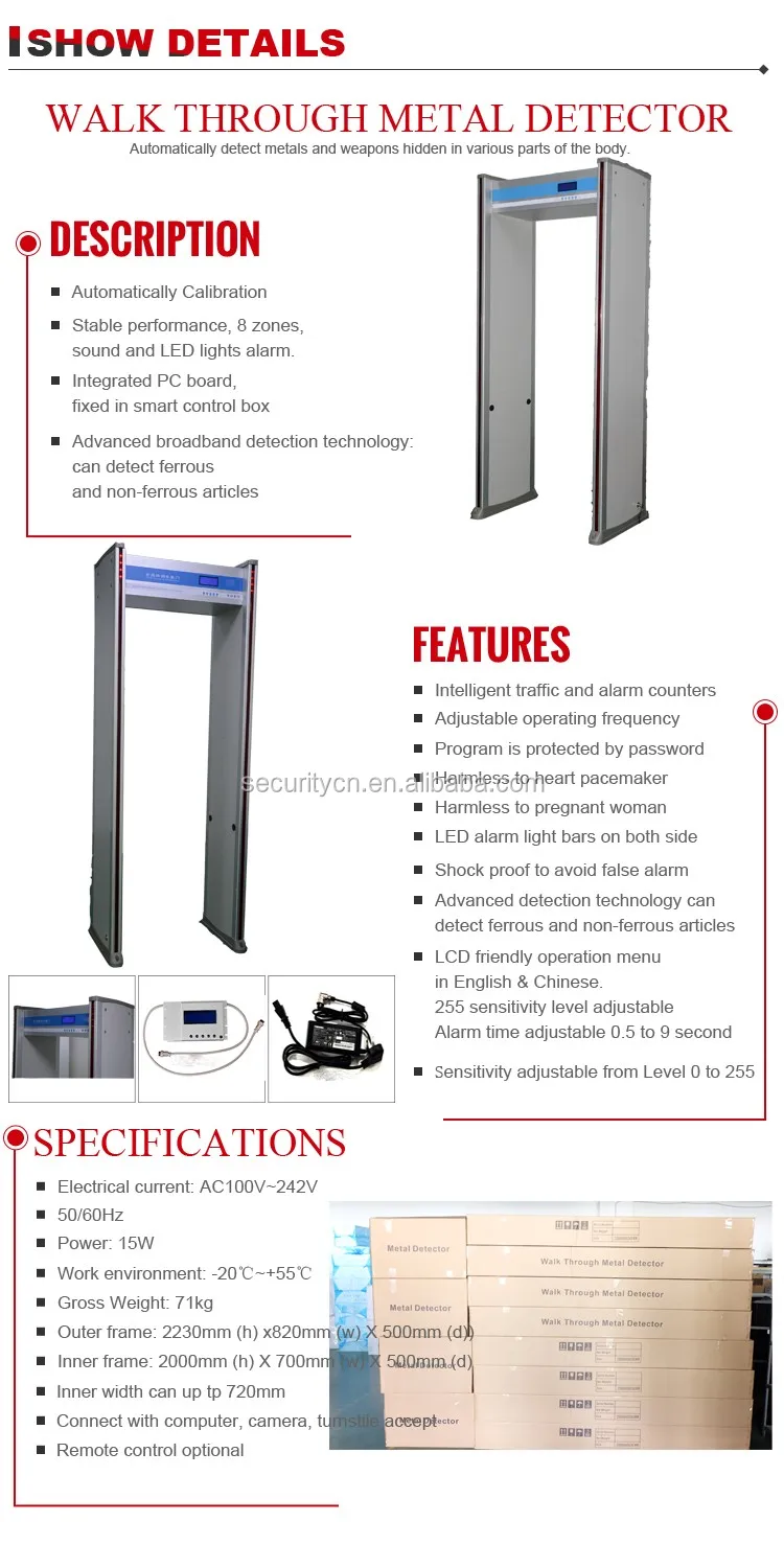 Indoor Use 8 Zones Gun Detector Spw300 Walk Through Metal Detector