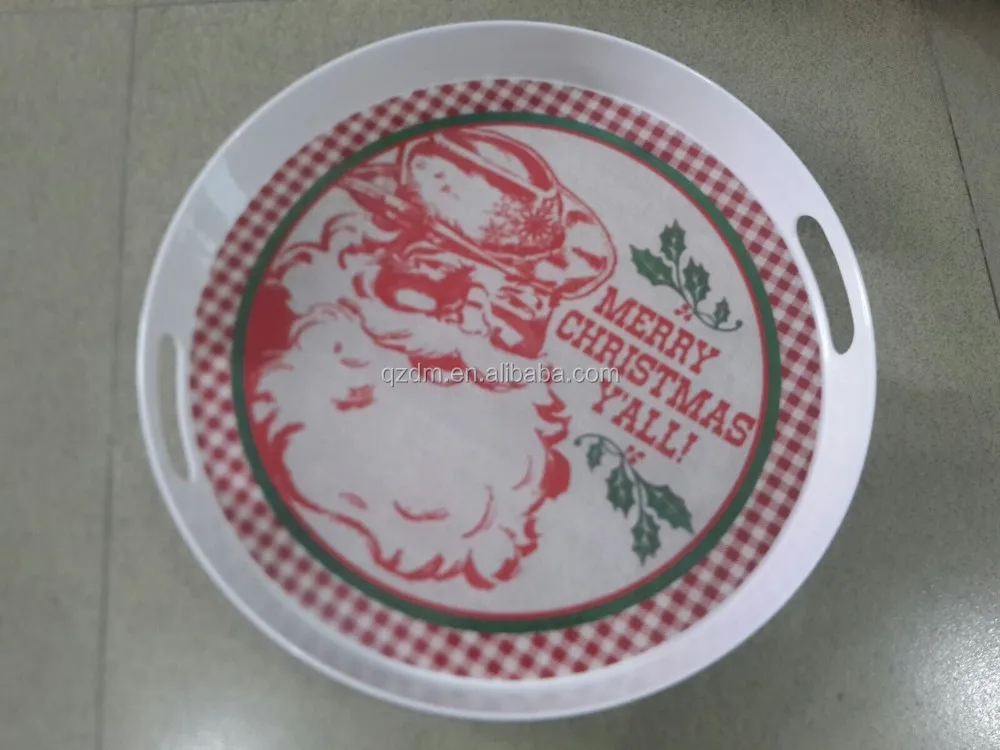 15 inch Melamine round tray Plastic food tray with handle