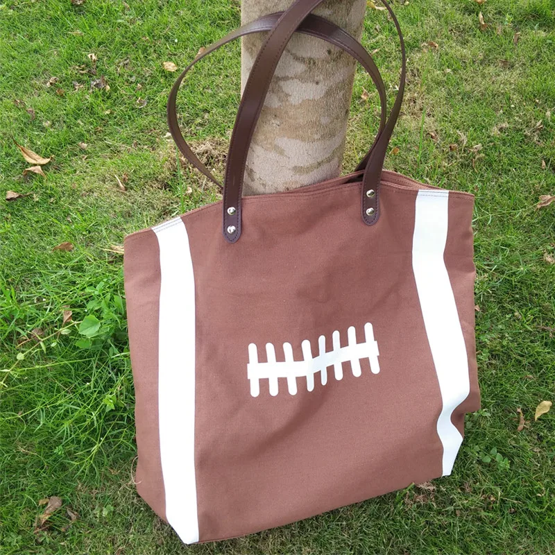 Domil Wholesale Sports Bag Football Tote Bags With Pu Faux Canvas Tote