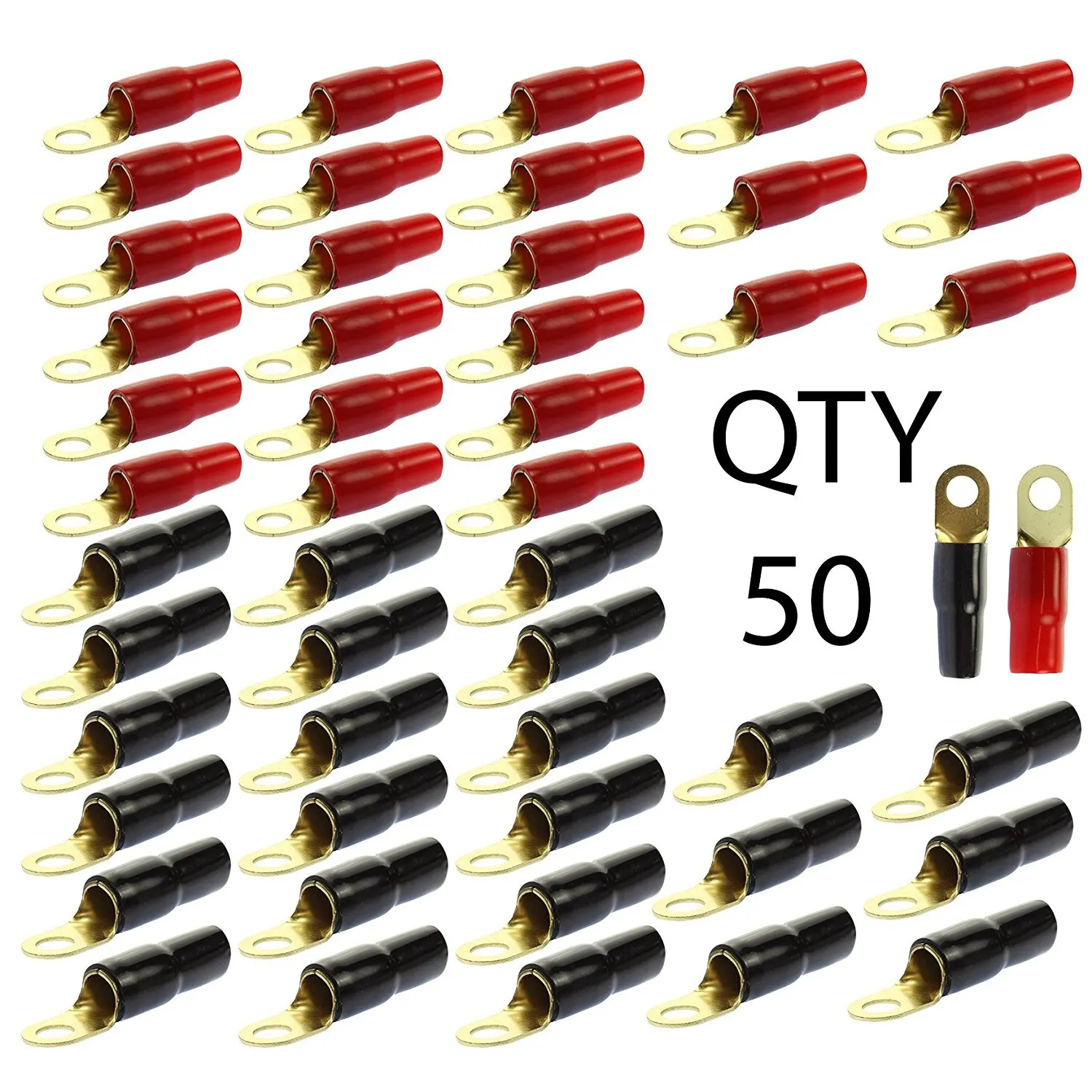 Black Boots 5//16/" Stud 4 Gauge Gold Ring Terminal 100 pcs 4 AWG Wire Crimp Red