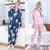 High Quality Long Sleeve Sublimated Printed Christmas Silk Pajamas Sets Women Night Wear Sleep Wear