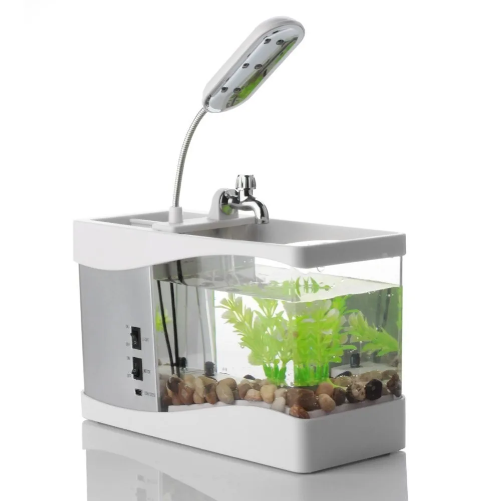 Acrylic Desktop Aquarium Mini Fish Tank With Running Water Lcd Time ...