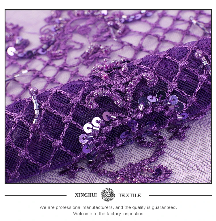 Ready Goods Custom Support Crystal Beaded Purple Lace Fabric Buy Crystal Beaded Fabric,Crystal