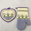 pigment printing top quality glove set heart shape lavender design oven mitten set