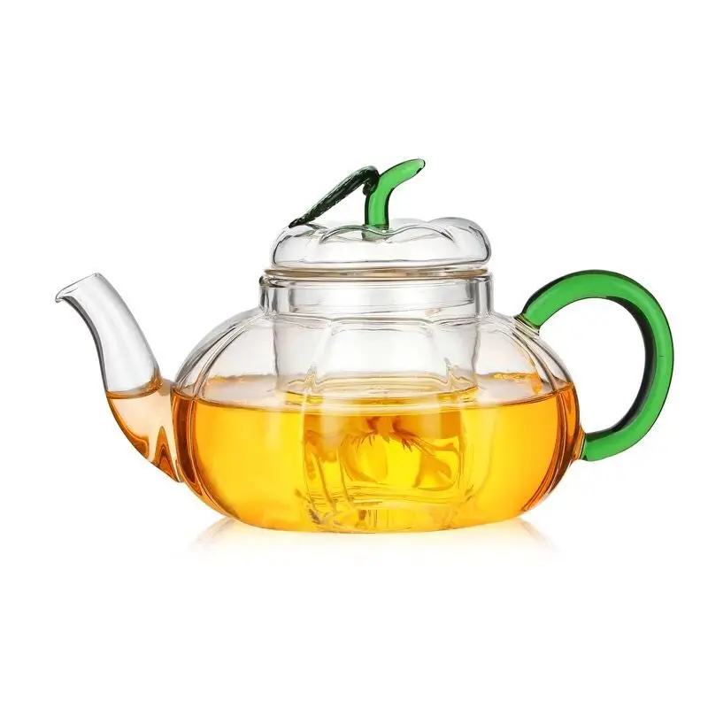 Glass Teapot With Tea Infuser, Pumpkin Shaped Pot, Heat Resistant