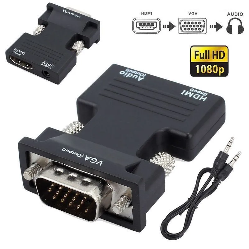 HDMI Female to VGA Male Converter with Audio Adapter Support 1080P Signal Output 