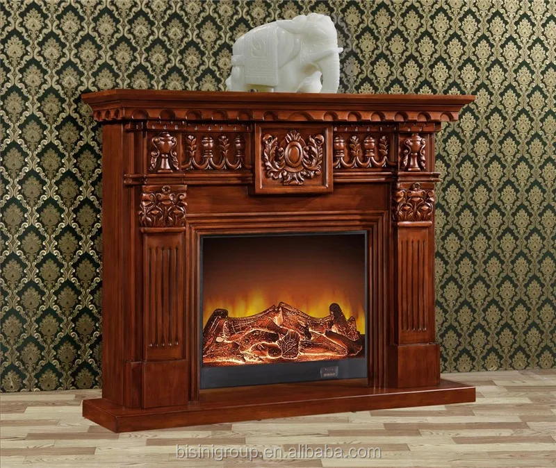 Antique Wooden Frame Led Flame Effect Electric Fireplace With Cast