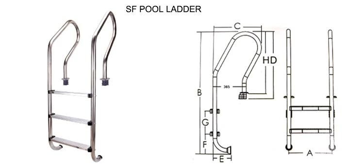 Factory Stainless Steel Above Ground Pool Ladders for Swimming Pool Durable swimming pool ladder for 3/4 step option